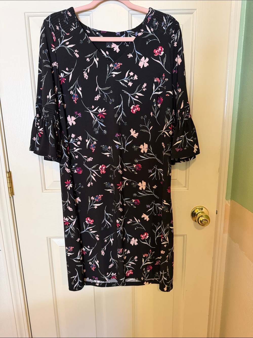 Roz & Ali Black Dress with Pink and White Floral Print